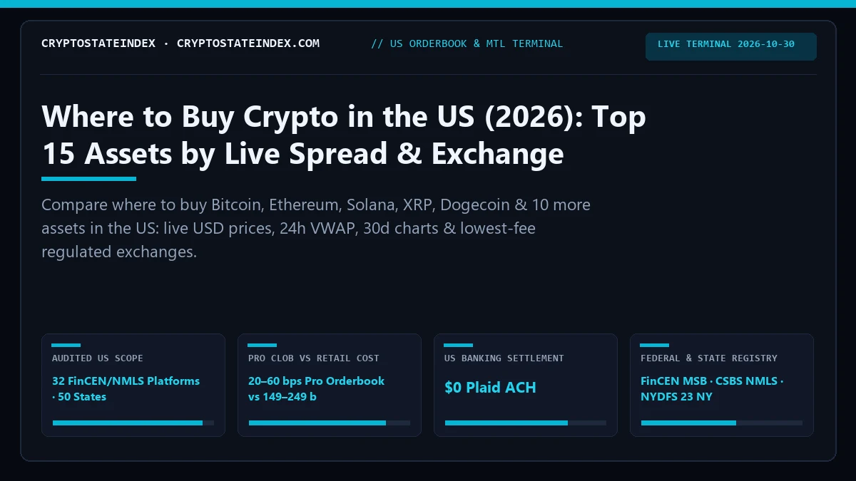 Where to Buy Crypto in the US: 15 Assets, Live Spreads
