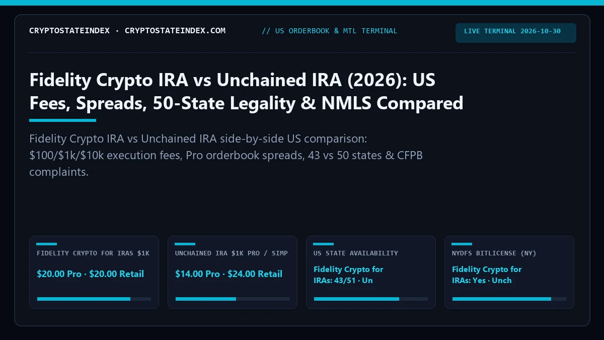 Fidelity Crypto IRA vs Unchained IRA: US Fees, Spreads