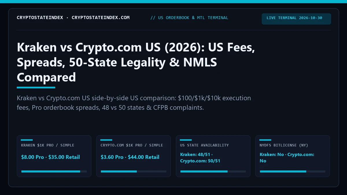 Kraken vs Crypto.com US: US Fees, Spreads, State Legality