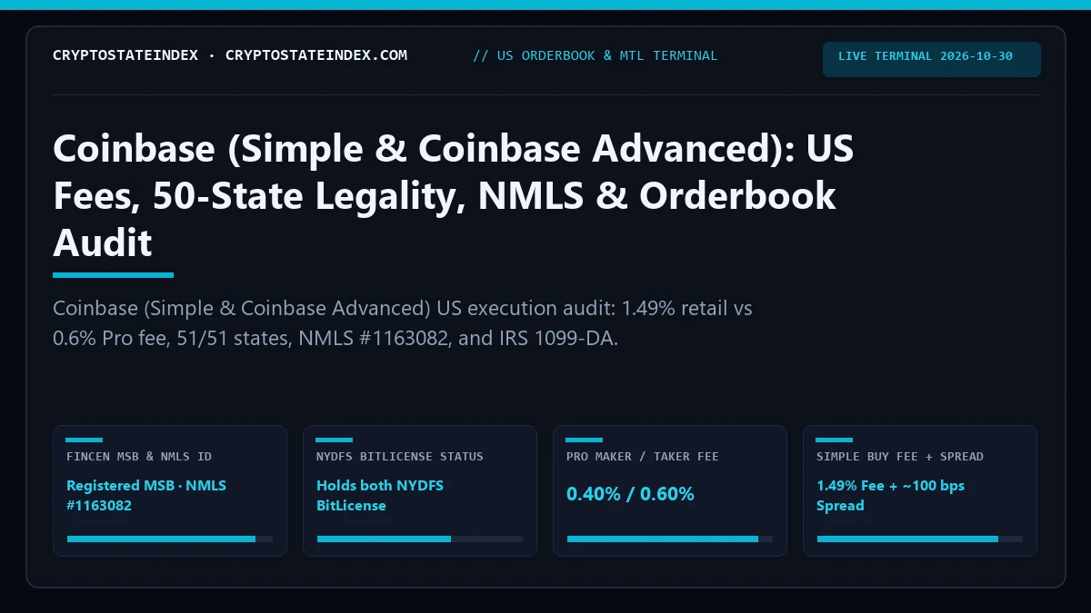 Coinbase US Review: Fees, 50-State Legality, NMLS (2026)