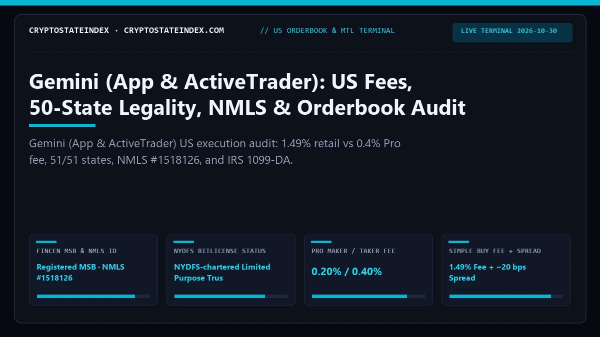 Gemini US Review: Fees, 50-State Legality, NMLS (2026)