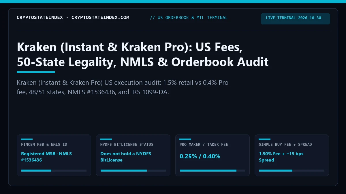 Kraken US Review: Fees, 50-State Legality, NMLS (2026)