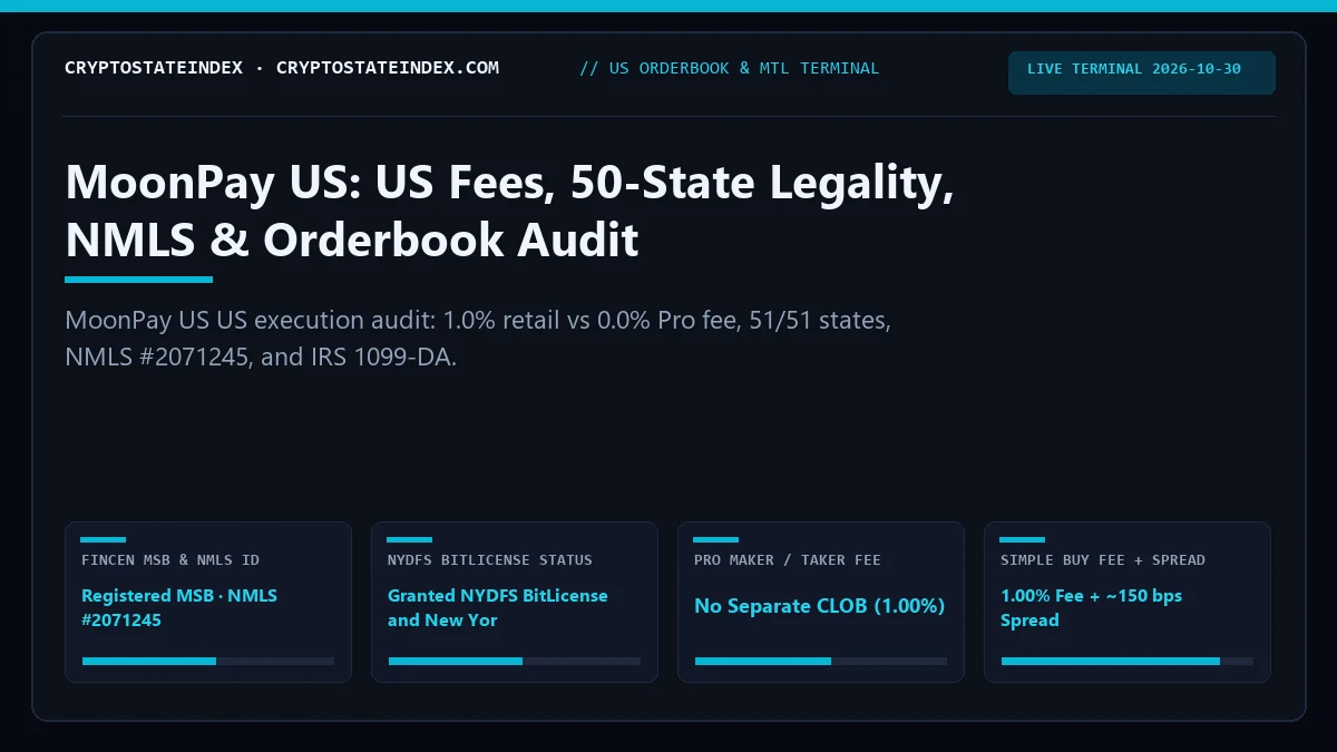 MoonPay US US Review: Fees, 50-State Legality, NMLS (2026)