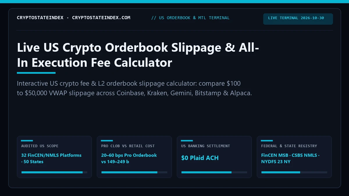 US Crypto Exchange Fees, Live Orderbook Slippage (2026)