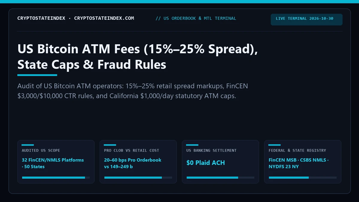 US Bitcoin ATM Fees (15%–25% Spread), State Caps, Fraud R