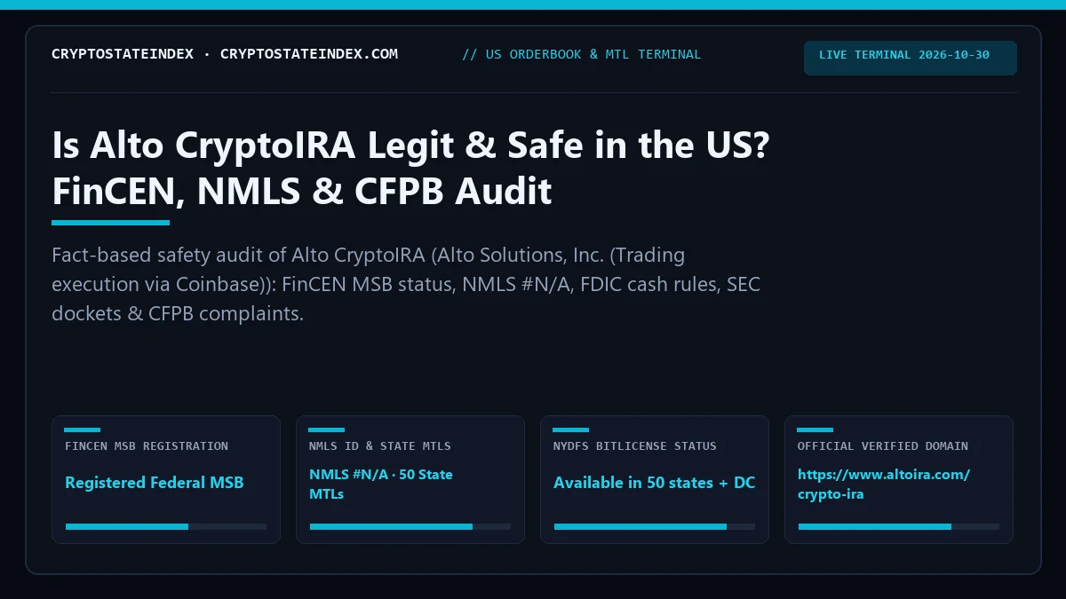 Is Alto CryptoIRA Legit, Safe in the US? NMLS, FinCEN