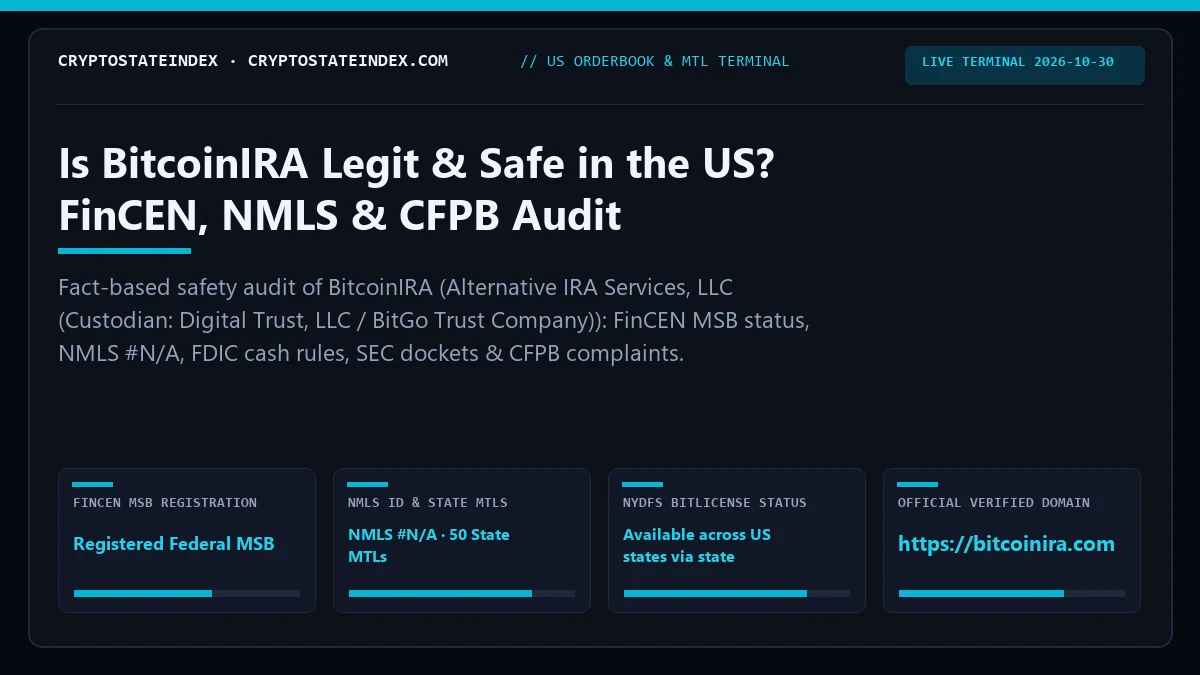 Is BitcoinIRA Legit, Safe in the US? NMLS, FinCEN Audit