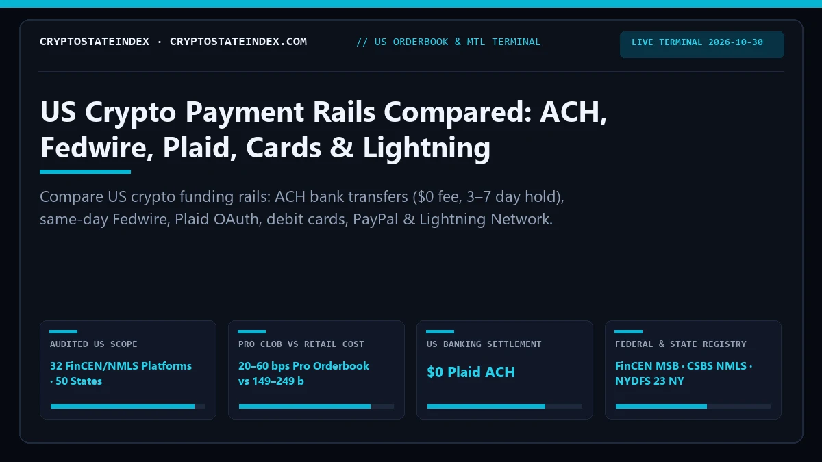 US Crypto Payment Rails: ACH vs Fedwire vs Plaid vs Card