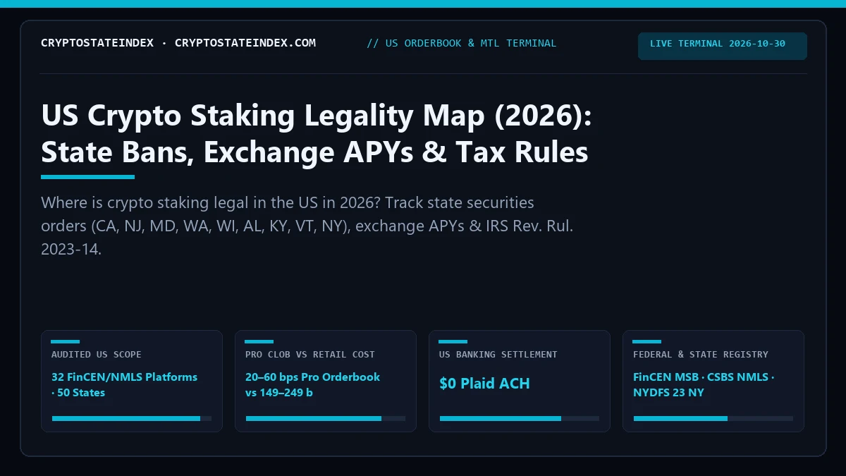 US Crypto Staking Legality Tracker: State Bans & APYs