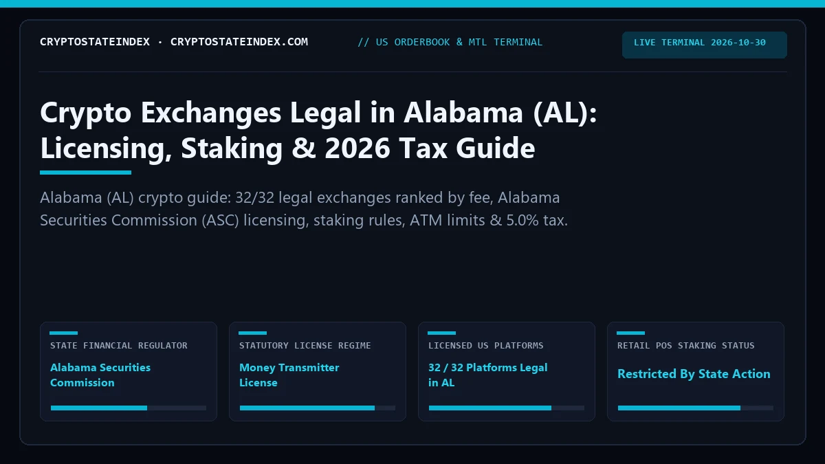 Crypto Exchanges in Alabama (AL): 2026 Tax & Legality