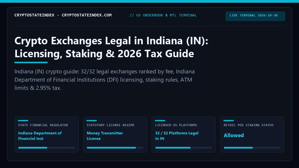 Crypto Exchanges in Indiana (IN): 2026 Tax & Legality