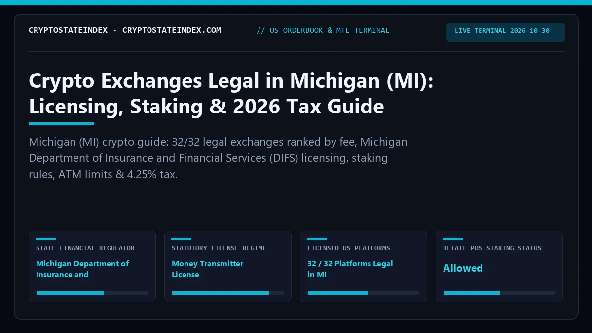 Crypto Exchanges in Michigan (MI): 2026 Tax & Legality