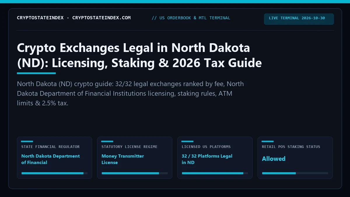 Crypto Exchanges in North Dakota (ND): 2026 Tax, Legality