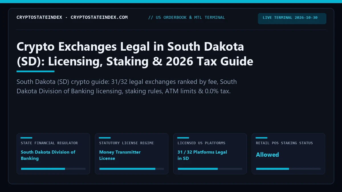 Crypto Exchanges in South Dakota (SD): 2026 Tax, Legality